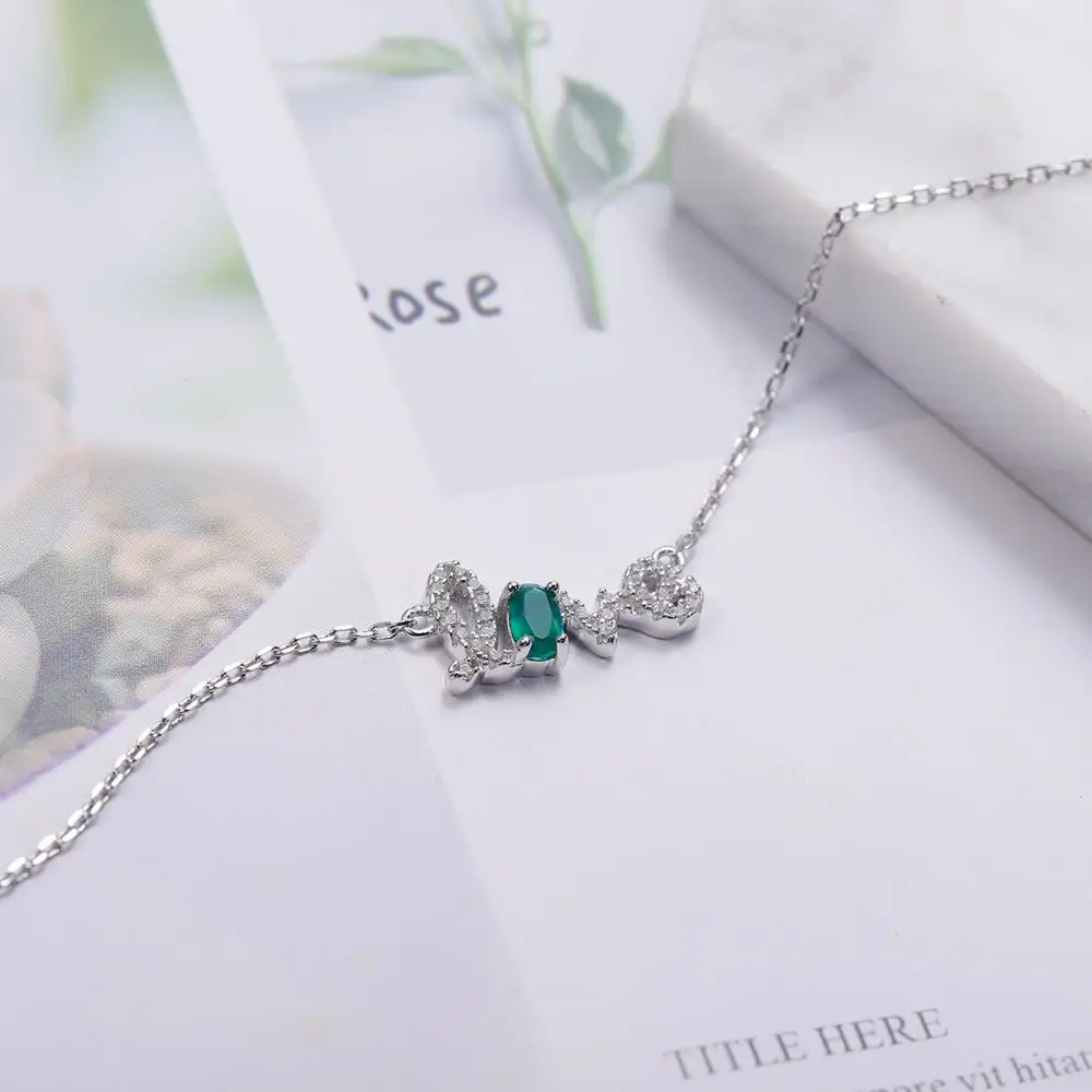 Женское ожерелье из серебра 925 пробы с натуральным зелёным агатом | Украшения и