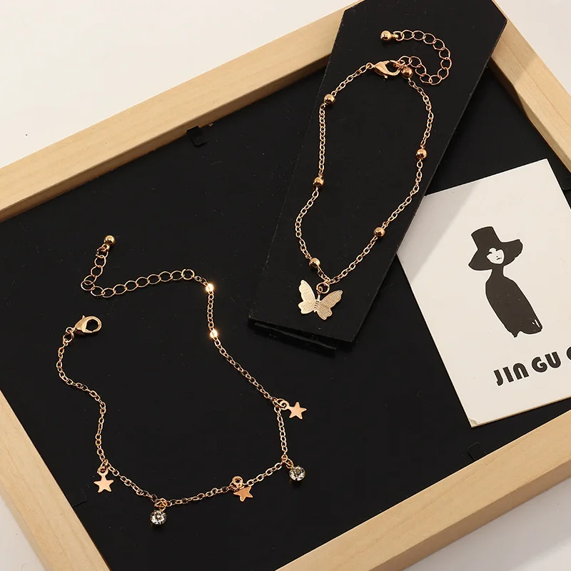 Модные летние золотые браслеты на ногу с геометрическим рисунком для женщин