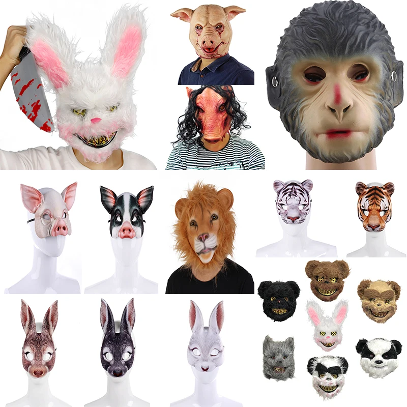 Жуткая свинья плюшевая маска в форме тигра животного панды волка медведя детская