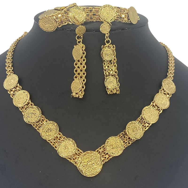 

Золотой цвет и медь ожерелье серьги браслет свадьба день рождения подарок монеты набор украшений для женщин