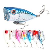 hot 1pcs fishing lures 4cm3 3g topwater popper bait 7 color hard bait artificial wobblers plastic fishing tackle with 6 hooks