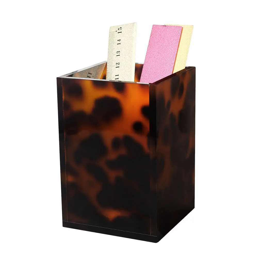 

Acrylic Make up Ruler Container Cup Brushes Pot Desk Organizer Twilight Tortoise Pen Pencil Holder