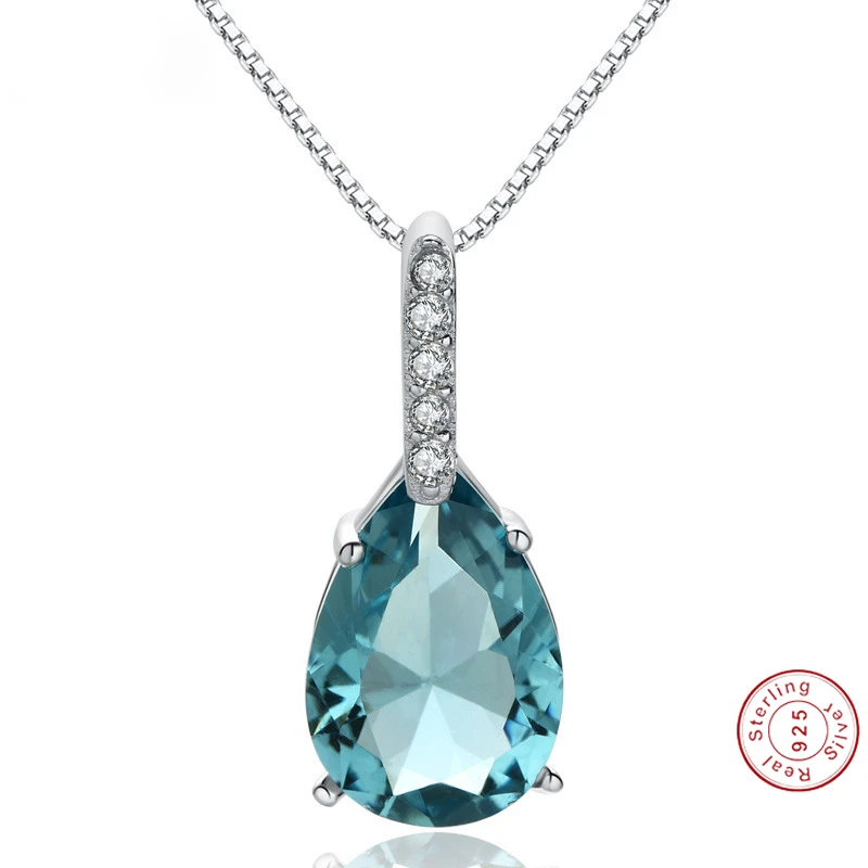 Кулон из чистого натурального голубого топаза ожерелье стерлингового серебра 925