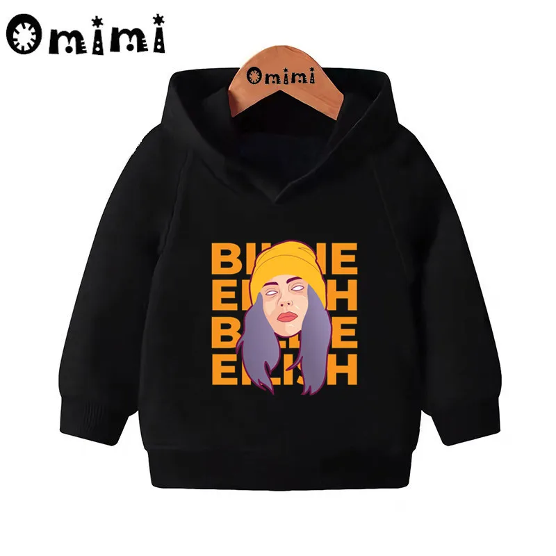 Детские толстовки с принтом Billie Eilish; Детские повседневные толстовки с капюшоном; пуловер для малышей; топы для маленьких девочек и мальчиков; осенняя одежда; KMT4569 - Цвет: Black-4569F