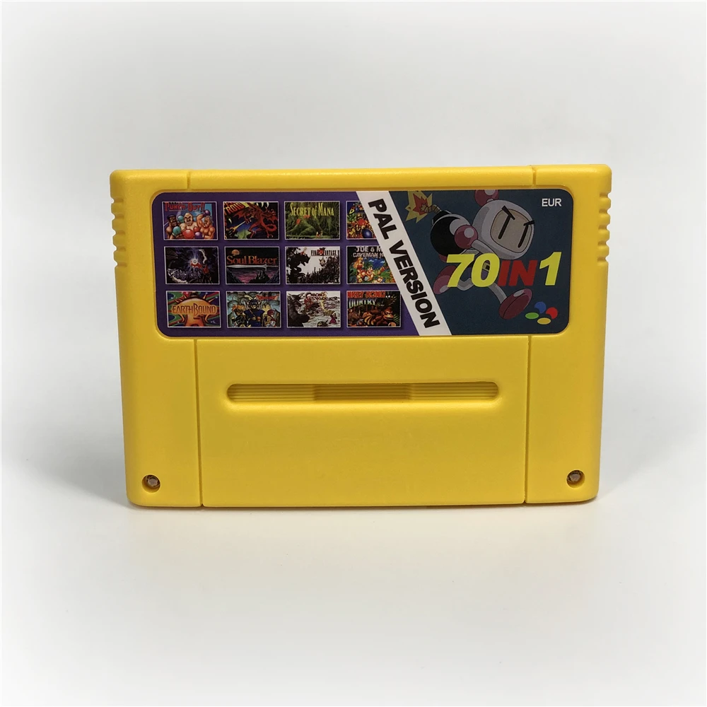 Супер 70 в 1 картридж для игр PAL с играми Soul Blazer Pocky и Rocky 2 F Zero Donkey Kong 3 Country|Запасные