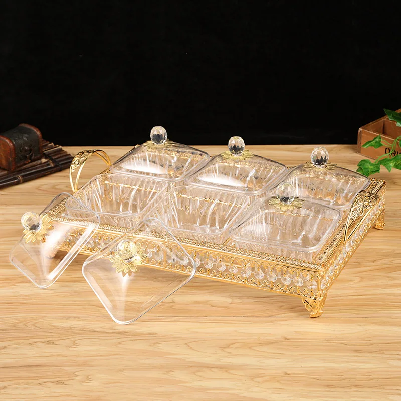 

European style acrylic transparent creative gilt with lid split box fruit pot KTV decoration dried fruit snack plate