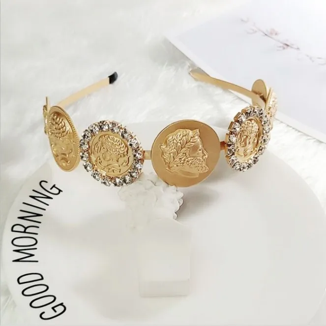 Повязка на голову женская в стиле барокко модный роскошный обруч с монетами и