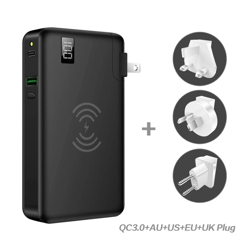 QC3.0 Black 10000 мАч QC3.0 PD быстрое зарядное устройство Банк мощности Беспроводное зарядное устройство для Iphone samsung Tablet type C USB 3 в 1 18650 power Bank повербанк - Цвет: QC3.0 Black