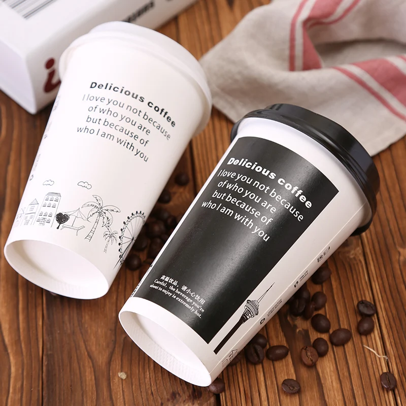 

50pcs High quality 400ml 14oz disposable paper cups party favors creative coffee milk tea hot drinks packaging cups with lids