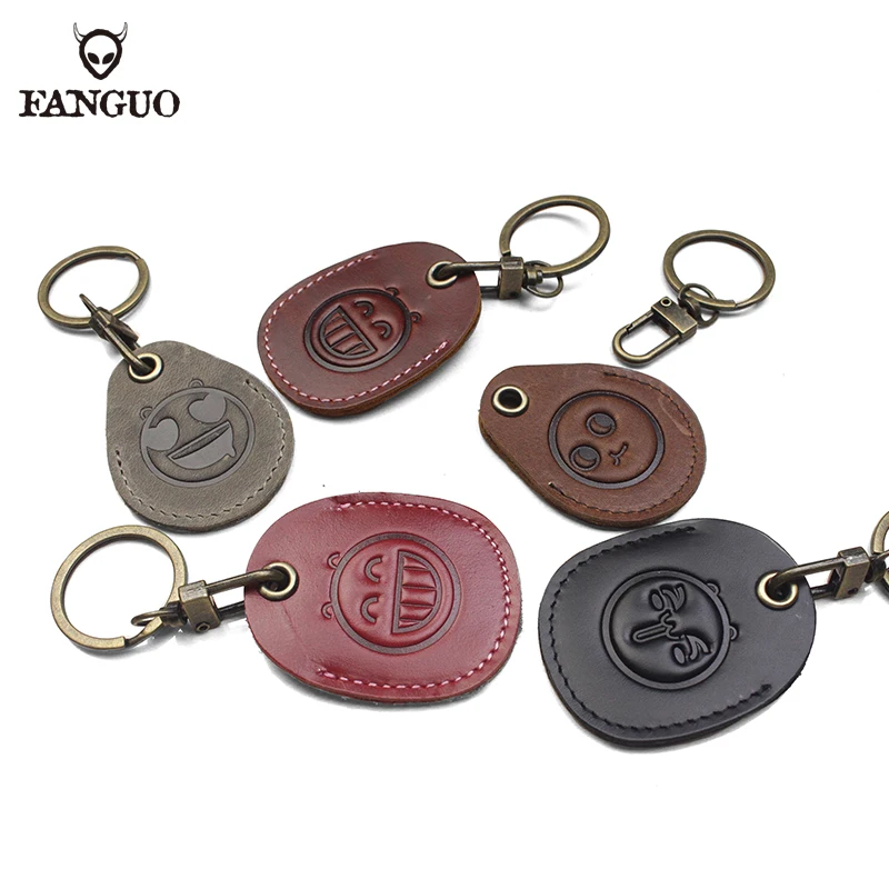 

Cute Genuine Leather Door Key Holder Car Key Ring Access Entrance Guard Card protecter Portable Small Housekeeper Keychain