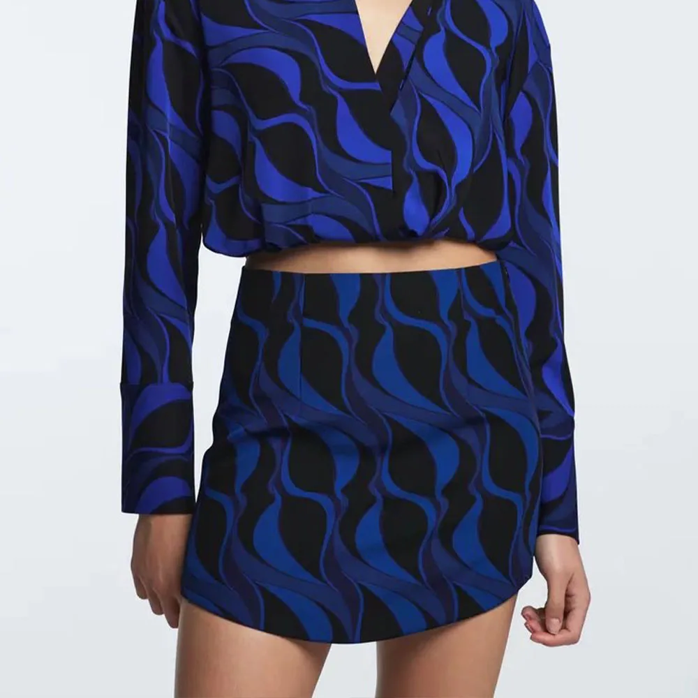 

BM UR HM ZA women's fall 2021 new fashion casual A-line skirt Slim high waist side zipper pleated print mini skirt chic