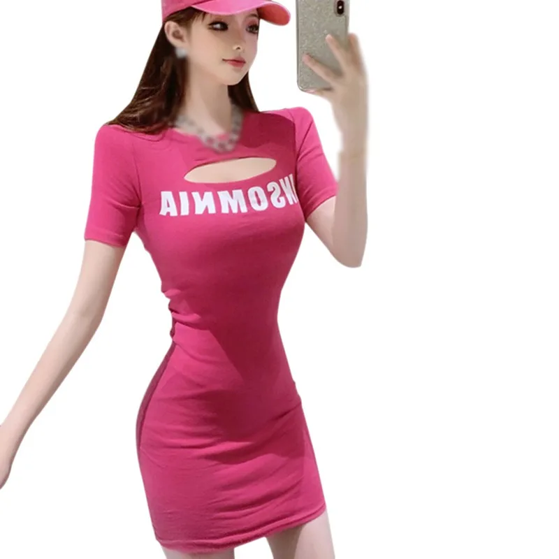 

Женские летние топы, модная Корейская футболка с круглым вырезом и надписью, мини-платье, соблазнительные Горячие платья с большим бюстом, т...