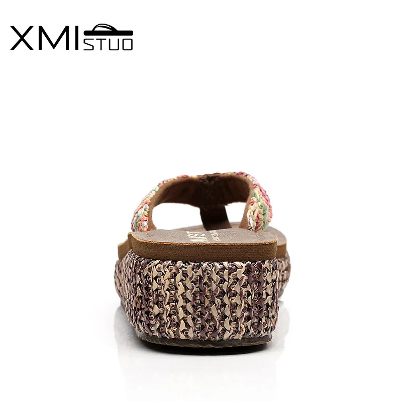 XMISTUO высококачественные Нескользящие женские пляжные шлепанцы из рафии на