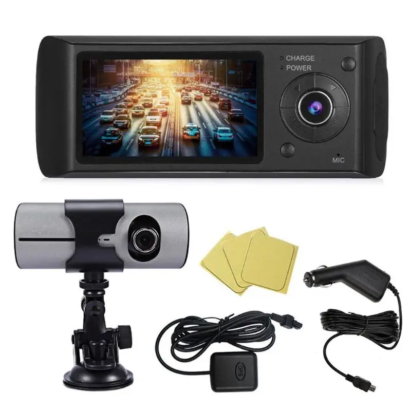 Driving Recorder Double Lens R300 Wide Angle Gravity Sensing GPS Camera Auto Parts | DVR/Dash
