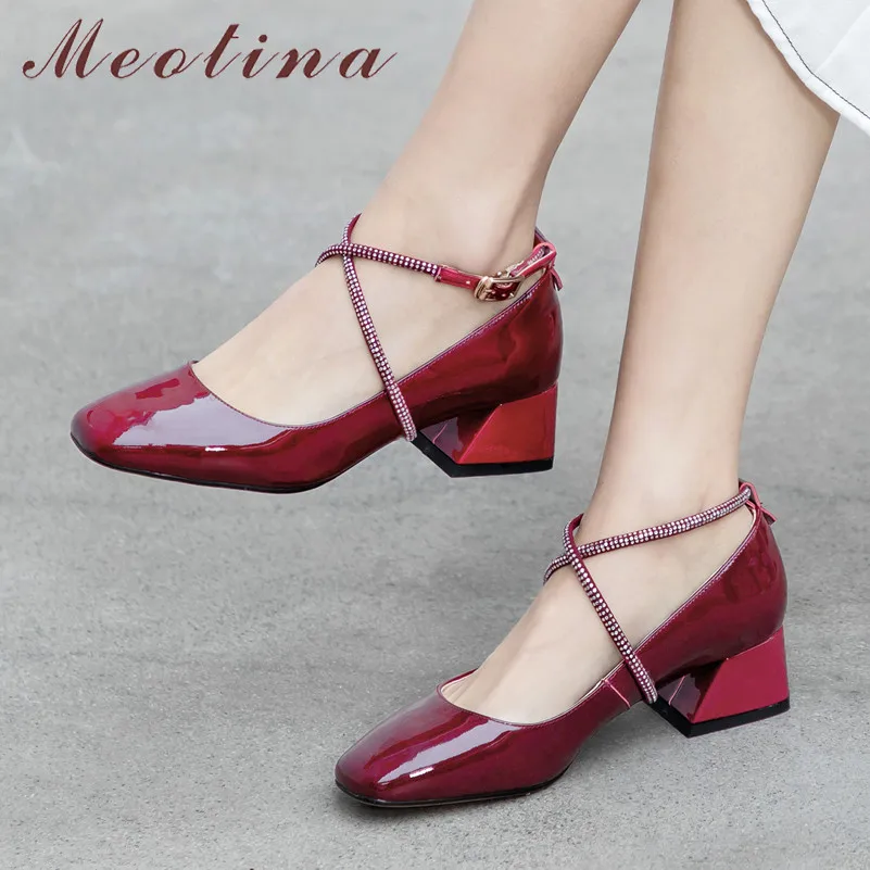Meotina/женские туфли лодочки на высоком каблуке обувь из натуральной кожи толстом с