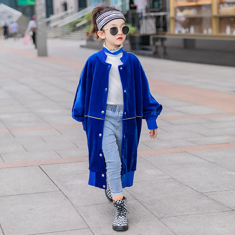 Длинный бархатный кардиган с вышивкой для девочек модный длинный широкий свитер