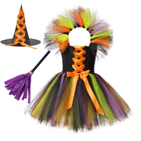 witch halloween costume for girls kids tutu dress hat broom children cosplay dress clothing for carnival party christmas 1 14y
