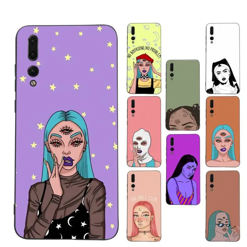 

Aesthetic Devil Woman Bad girl smoke eyes Phone Case Soft Silicone Case For Huawei P 30lite p30 20pro p40lite P30 Capa