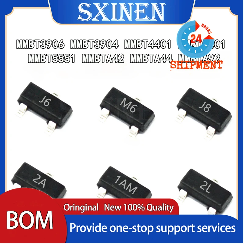 

100PCS MMBT3906 MMBT3904 MMBT4401 MMBT5401 MMBT5551 MMBTA42 MMBTA44 MMBTA92 SOT-23 Transistor SOT23