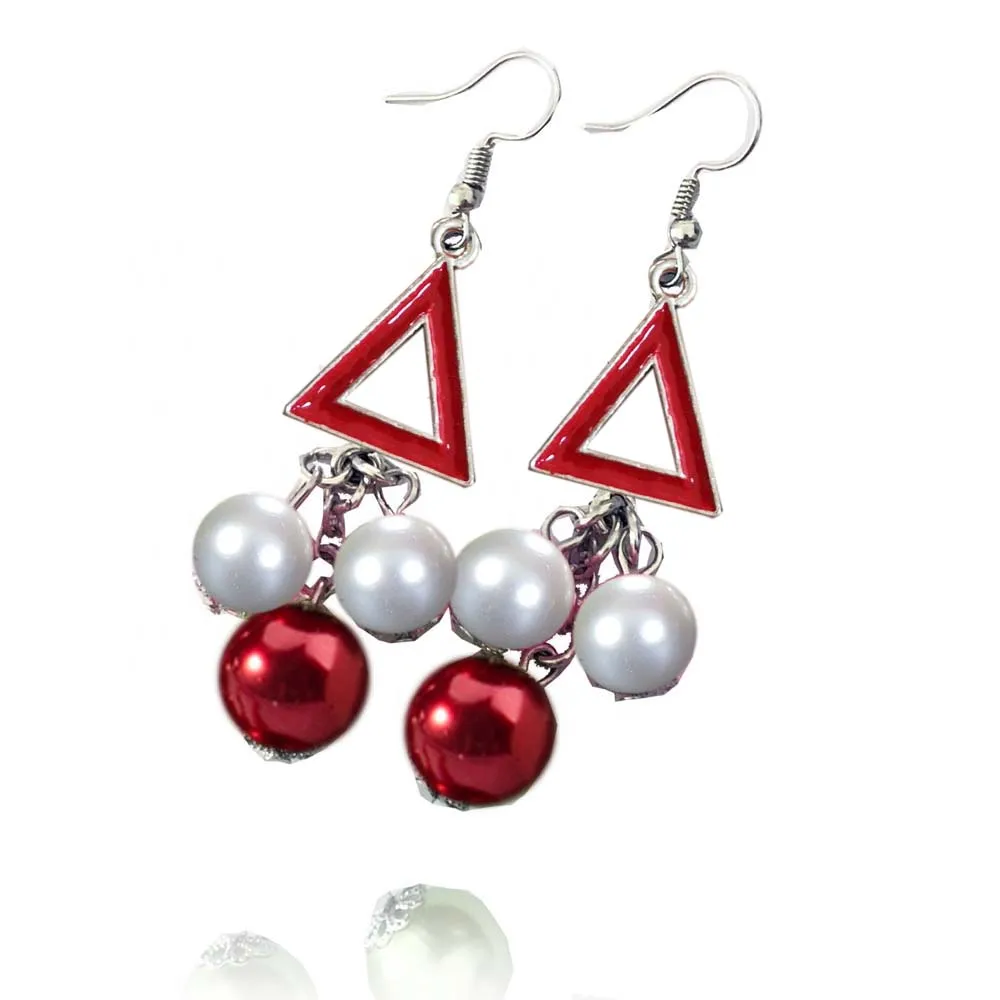 

Sorority Fraternity Detal Red White pearl Dangle earrring Jewelry