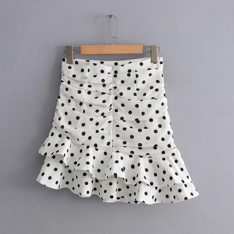 

2021 Summer Fashion Women High Waist Irregular Ruffles Dot Skirt Casual High Street Elegant Office Lady Mini Skirts