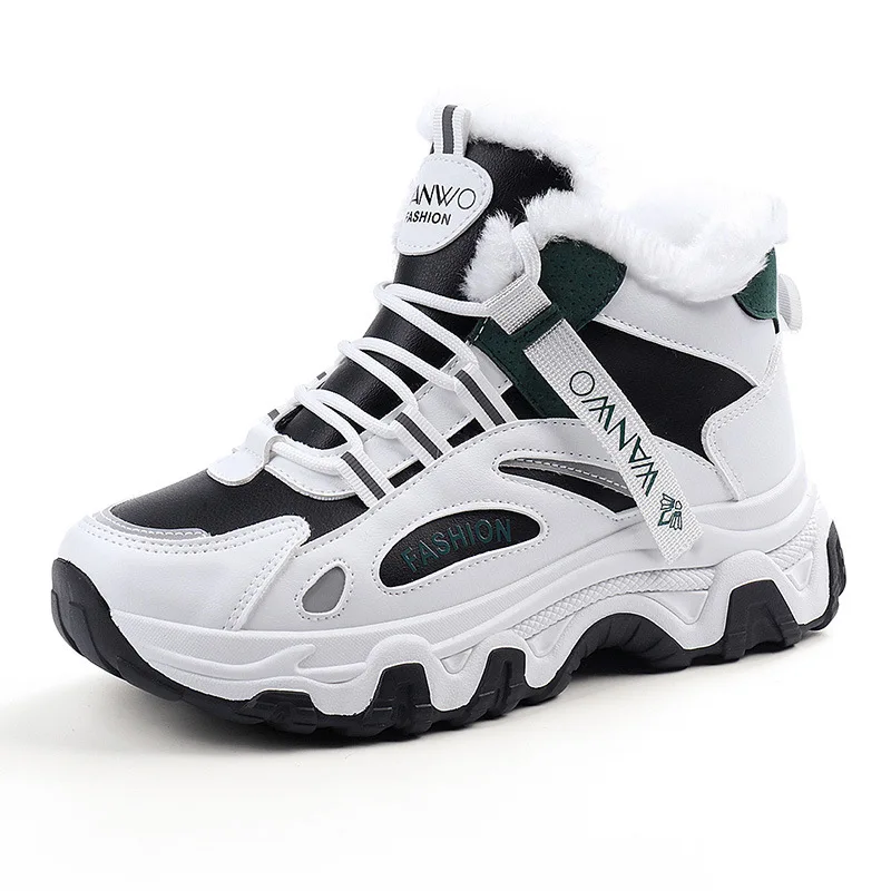 

Ladies High Top Small White Shoes 21 New Multi-color Leather Upper Board Shoes Autumn and Winter with Fleece Flat Top Sneakers