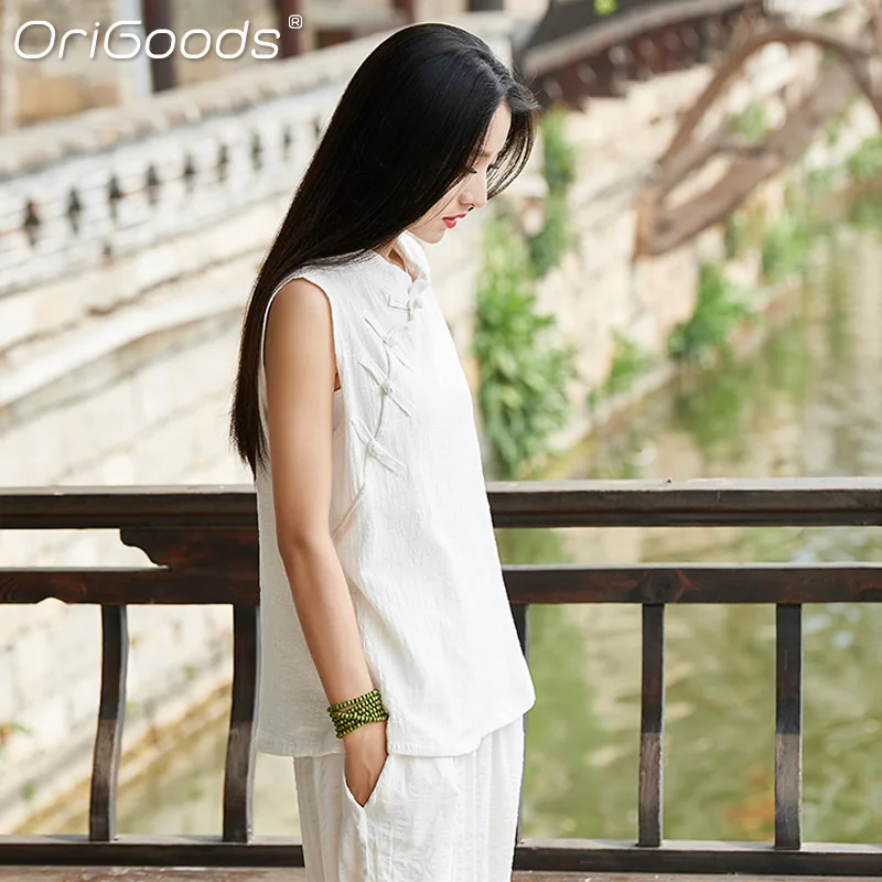 Женская рубашка в китайском стиле без рукавов B205 | одежда