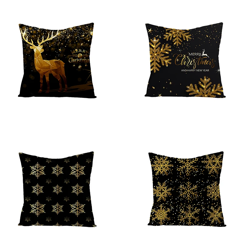 

Black Christmas Pillowcase Snowflake Elk Linen Cushion Cover Decorative Pillows Pillow Boho Throw Pillow Covers Cushion Cover