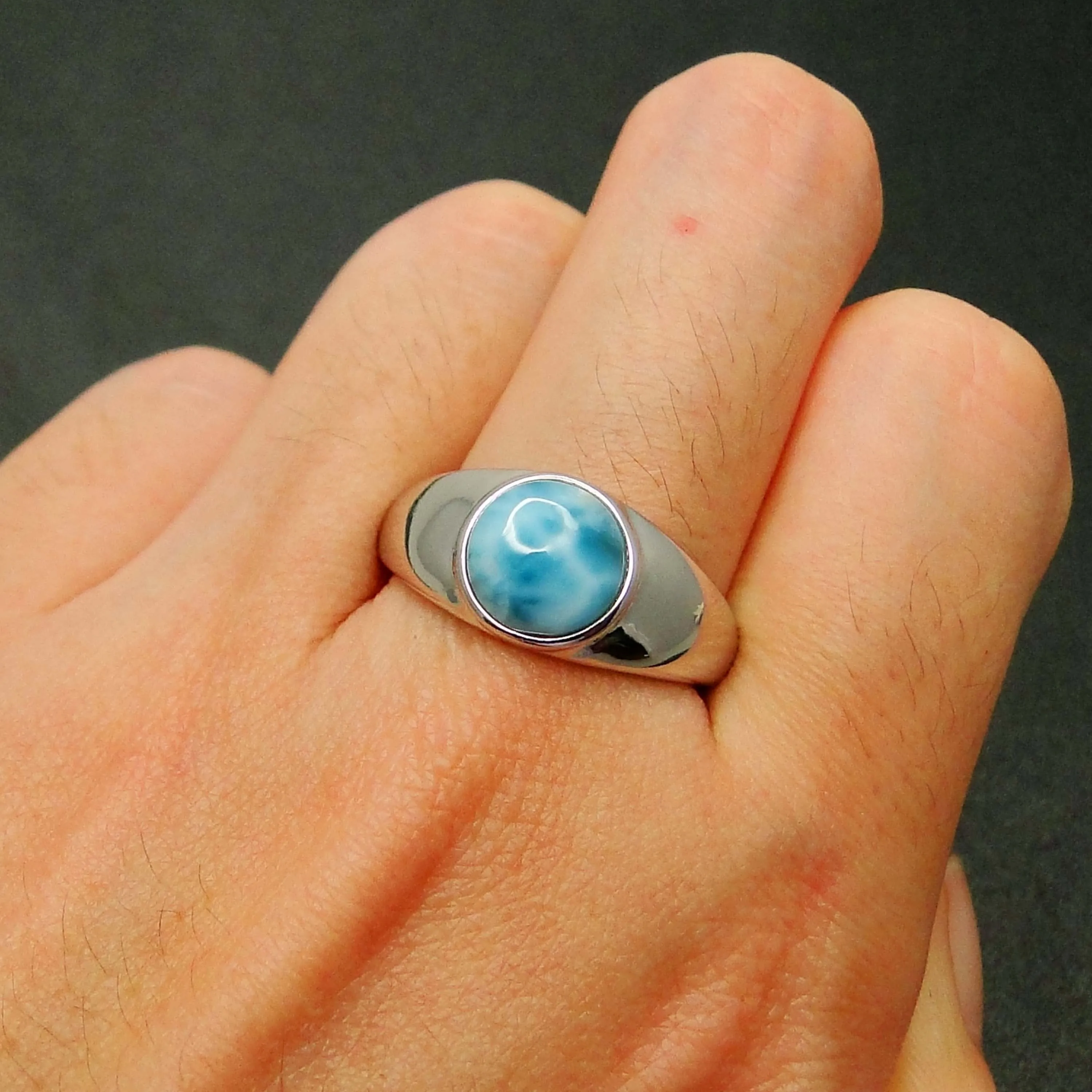 Твердые 925 стерлингового серебра Красивый Синий Ларимар кольцо натуральный