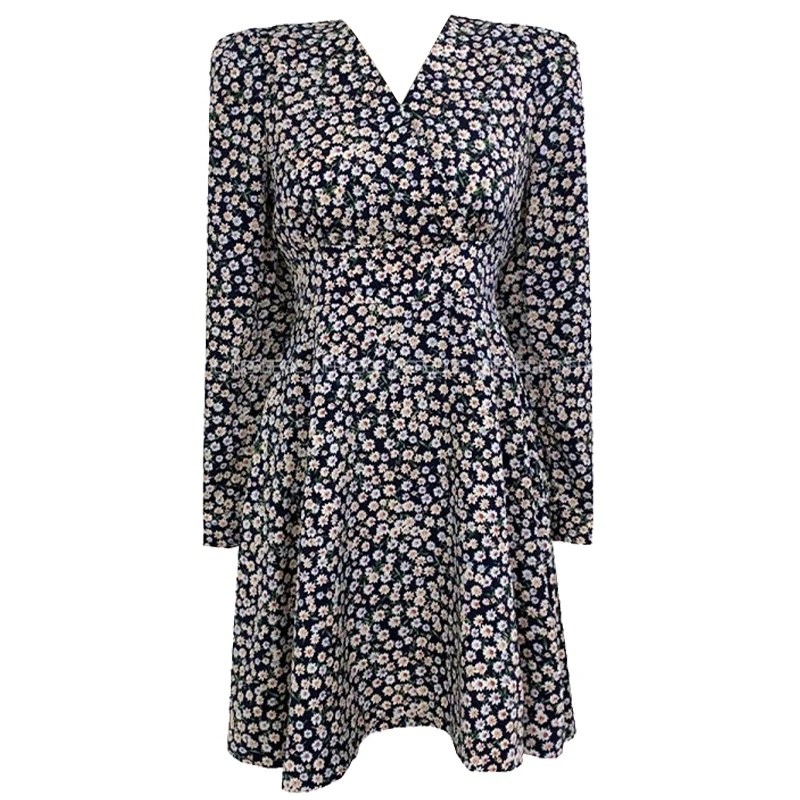 

2020 Spring and Autumn New Short Small Floral Dress Lightly Mature Long Sleeve Retro French Niche Design