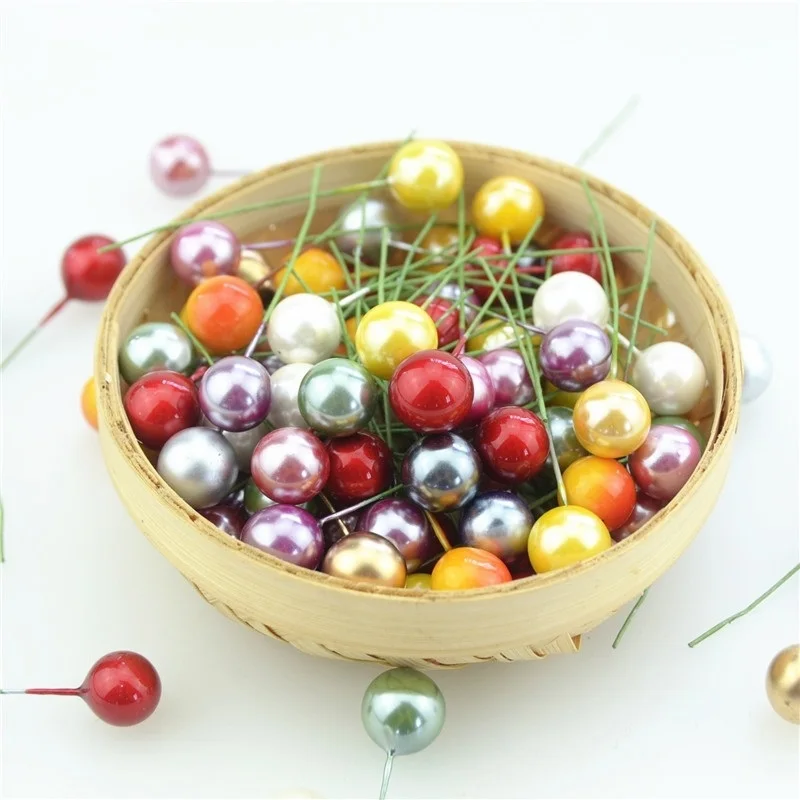 

100pcs Super pearl Plastic Stamens Artificial Flower small Berries Cherry For Wedding Christmas Cake Box Wreaths Decoration