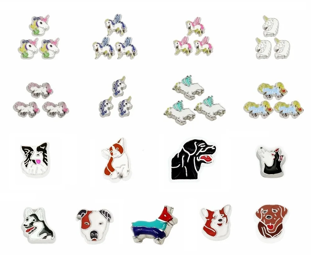 10 шт. оптовая продажа Единорог собака кошка плавающий медальон шармы на память