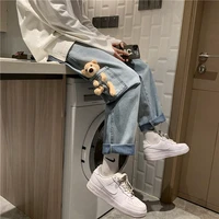 2021jeans mopping leisure retro vintage loose wide leg denim mens trousers baggy harajuku simple all match couples new m 2xl