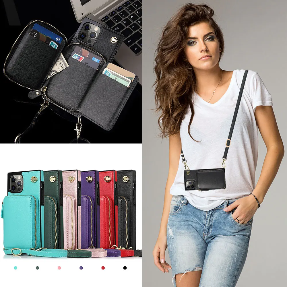 Luxury Leather Card Slot Lanyard Crossbody Wallet Phone Case For iPhone 12 MINI 11 Pro XS MAX XR X 7 8 Plus Shoulder Strap Cover