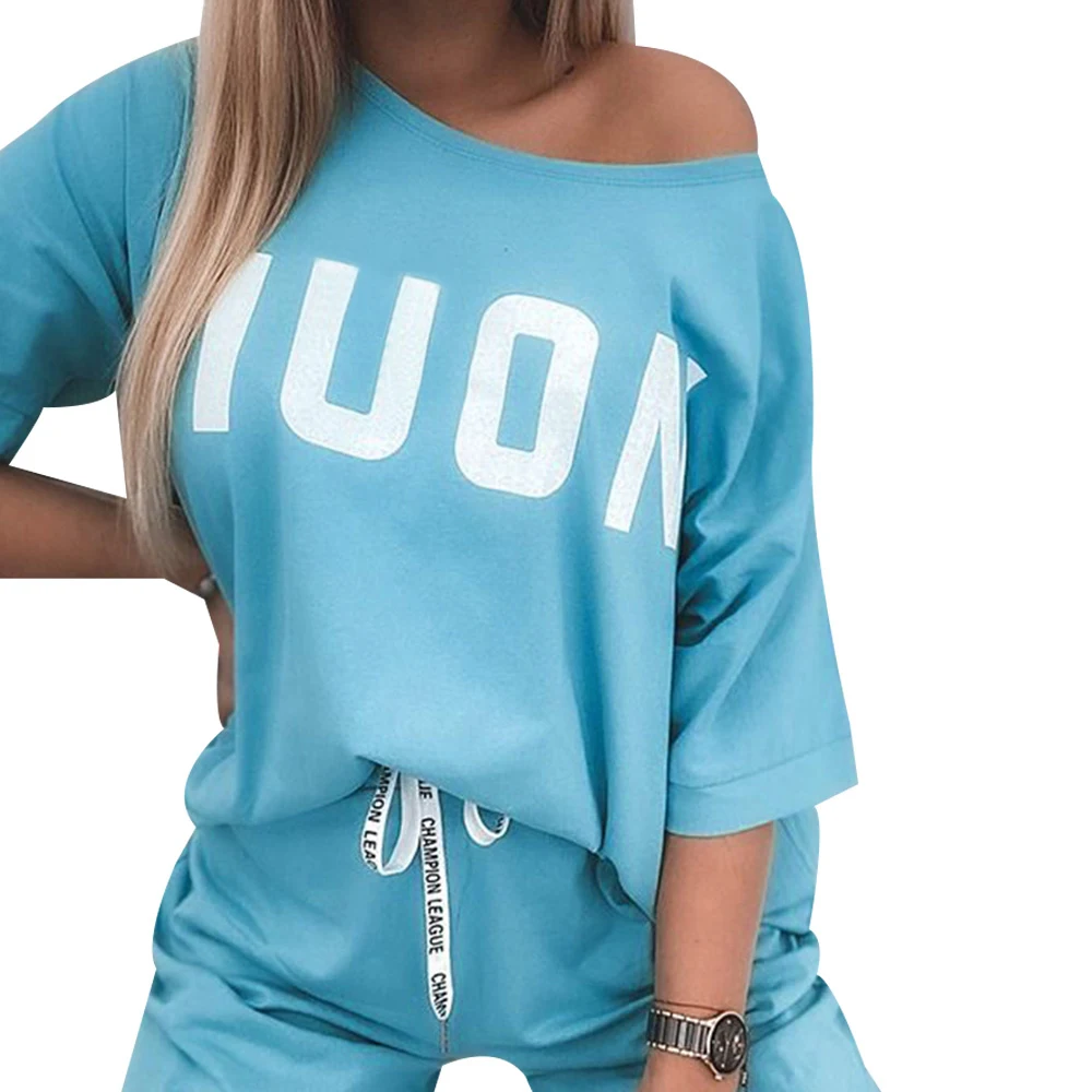 

Fitness Casual Two Piece Clothes Set Tracksuit Women Letter Print O Neck Tops and Pants Jogger 2 PCS Outfits Chandal Mujer D30