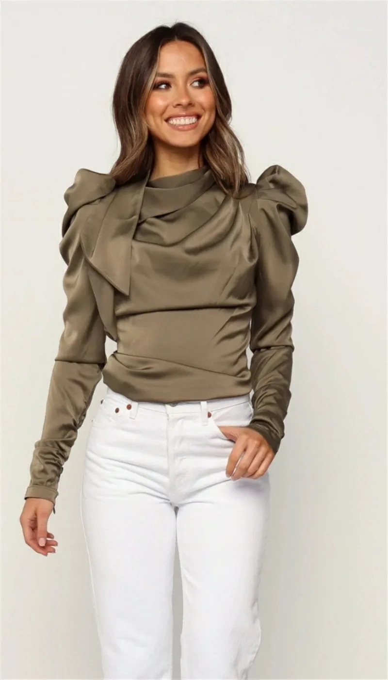 

Women Satin Bow Neck Long Sleeve Elegant Blouse Tops Office Lady Shirts Female Autumn Base Tops Clothing Blouses New Fashion