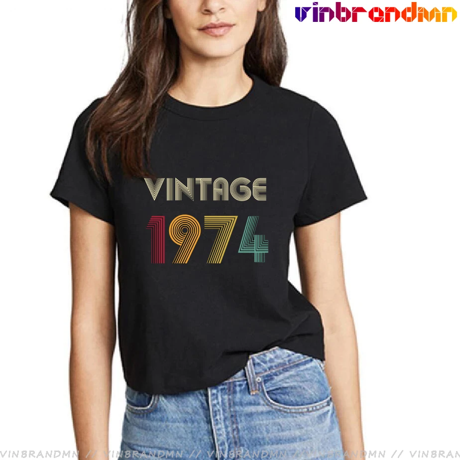 

Винтажные 1974 футболка для женщин в стиле ретро, родившиеся в 1974 Футболка женская легендарные 1974 год рождения Футболка на День Матери 47th пода...