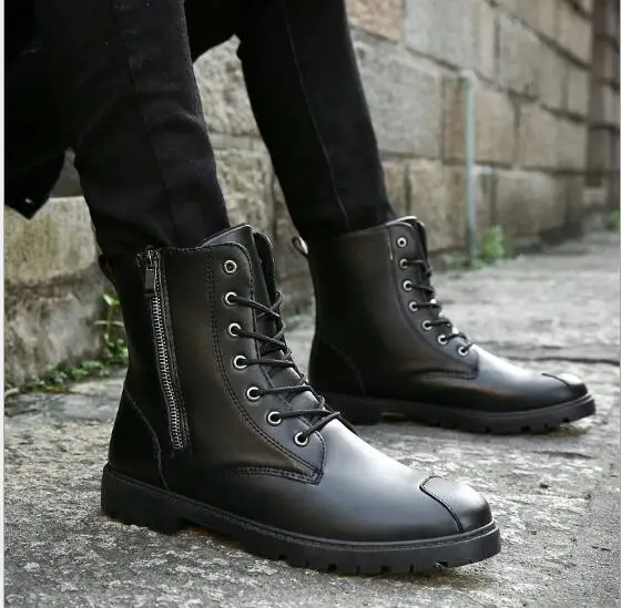 Мужские кожаные ботинки Martin модная зимняя теплая обувь с высоким берцем