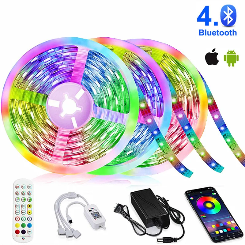12 В 5050 Светодиодная лента 5 м 10 2835 15 20 RGB светодиодная Диодная Bluetooth музыкальный