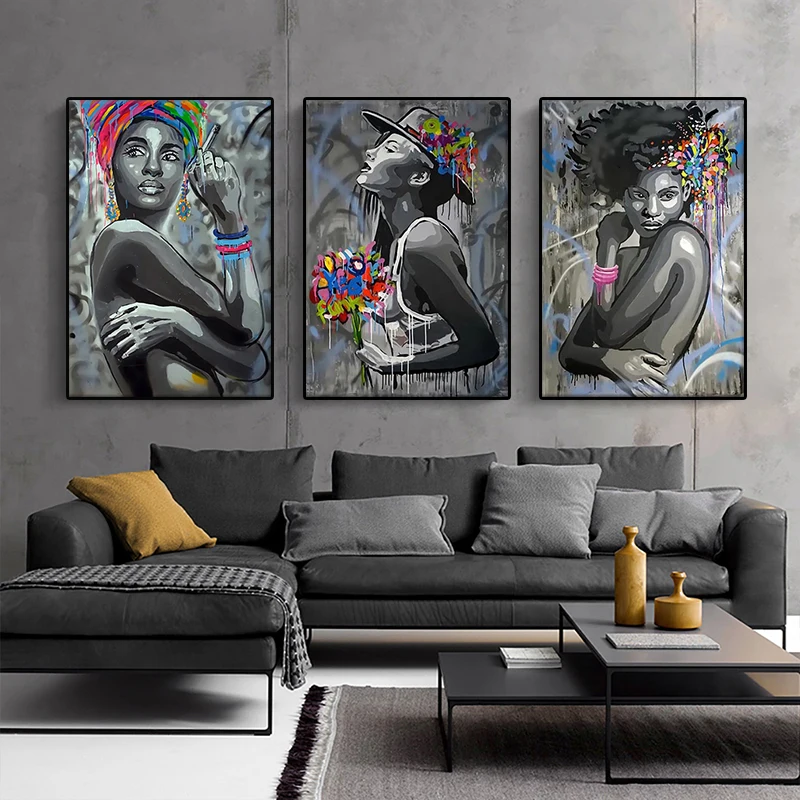 

African Nude Sexy Woman Canvas Painting Graffiti Character Posters Prints Wall Art Cuadros Living Room Home Decoration Pictures