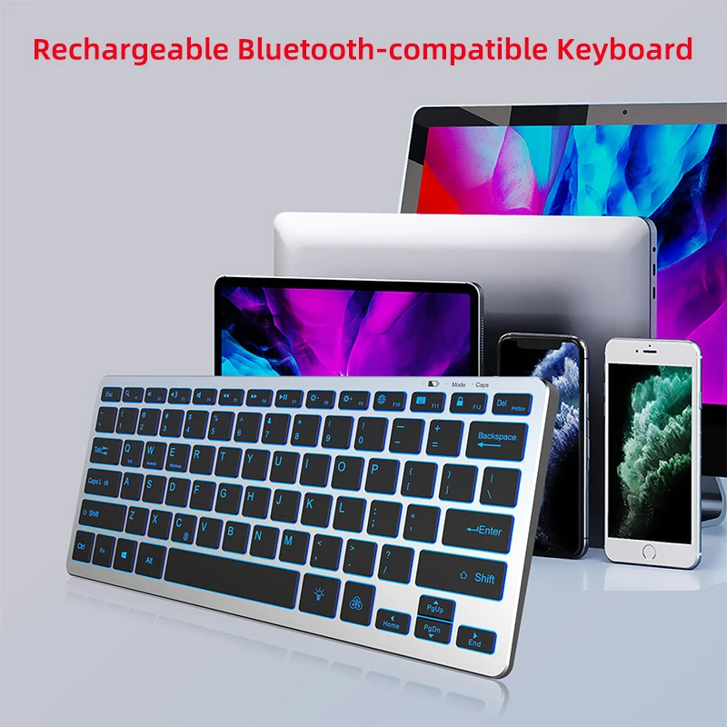 

Rechargeable Bluetooth-compatibe Keyboard Luminated Slim Backlit Wireless Keyboard Compatible for iPad iPhone iOS Multi-Device