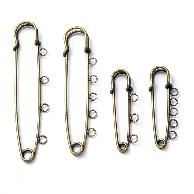 517F 10Pieces/set Iron Safety Pins Gold Silver 5-Holes Brooch Pins Sweater  Shawl Clips Kilt Needles for DIY Crafts Jewelry