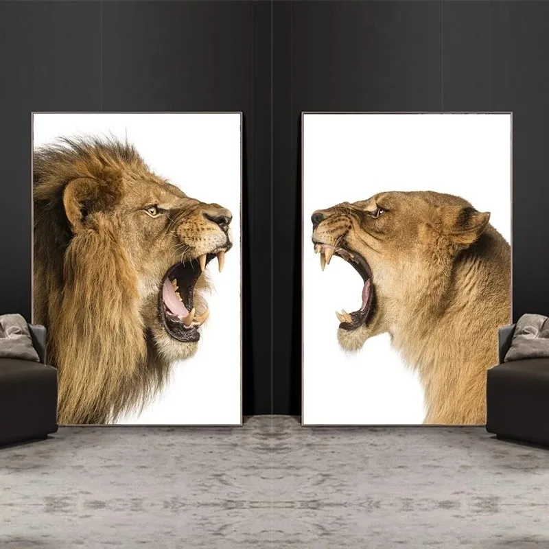 

African Wild Lion and Lioness Family Canvas Art Posters and Prints Animals Lions Painting Wall Cuadro Pictures Modern Home Decor