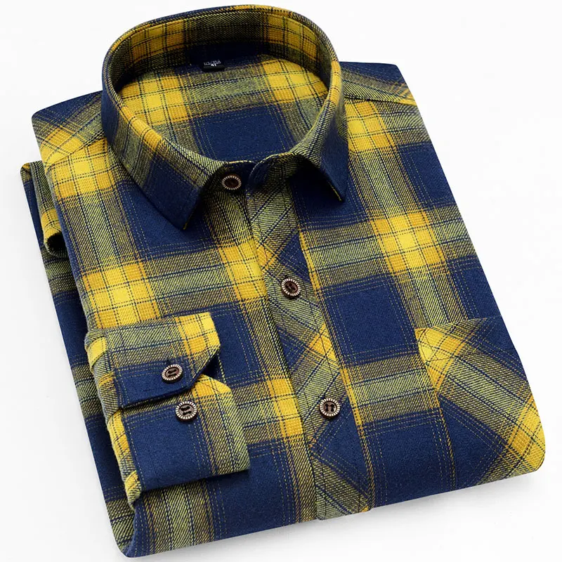 

New Men's Plaid Casual Shirts Long Sleeved Checked Fashion Flannel Regular Fit Comfortable Good Quality Male Social Work Shirt