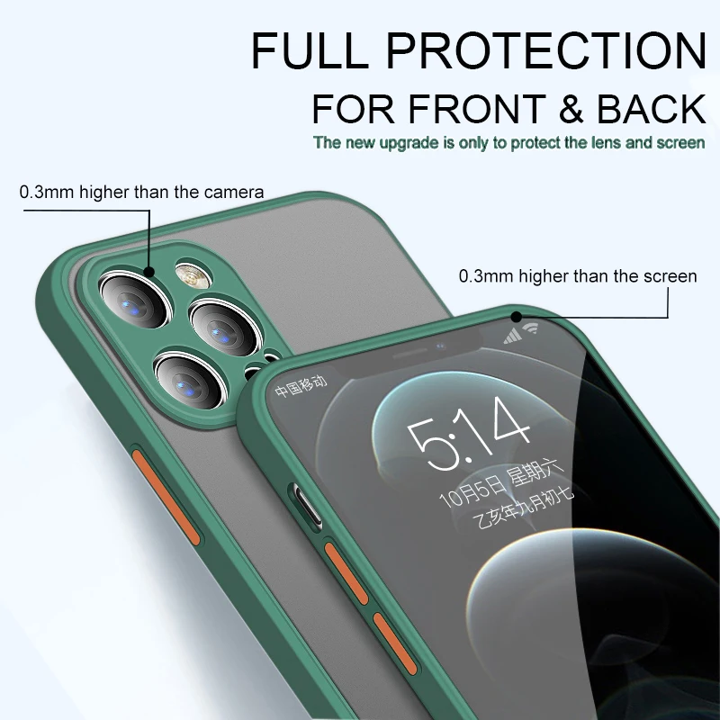 For iPhone 14 13 12 11 Pro Max Shockproof Bumper Clear Phone Case For iPhone XR X XS SE 2020 Soft Silicon Matte Hard Cover