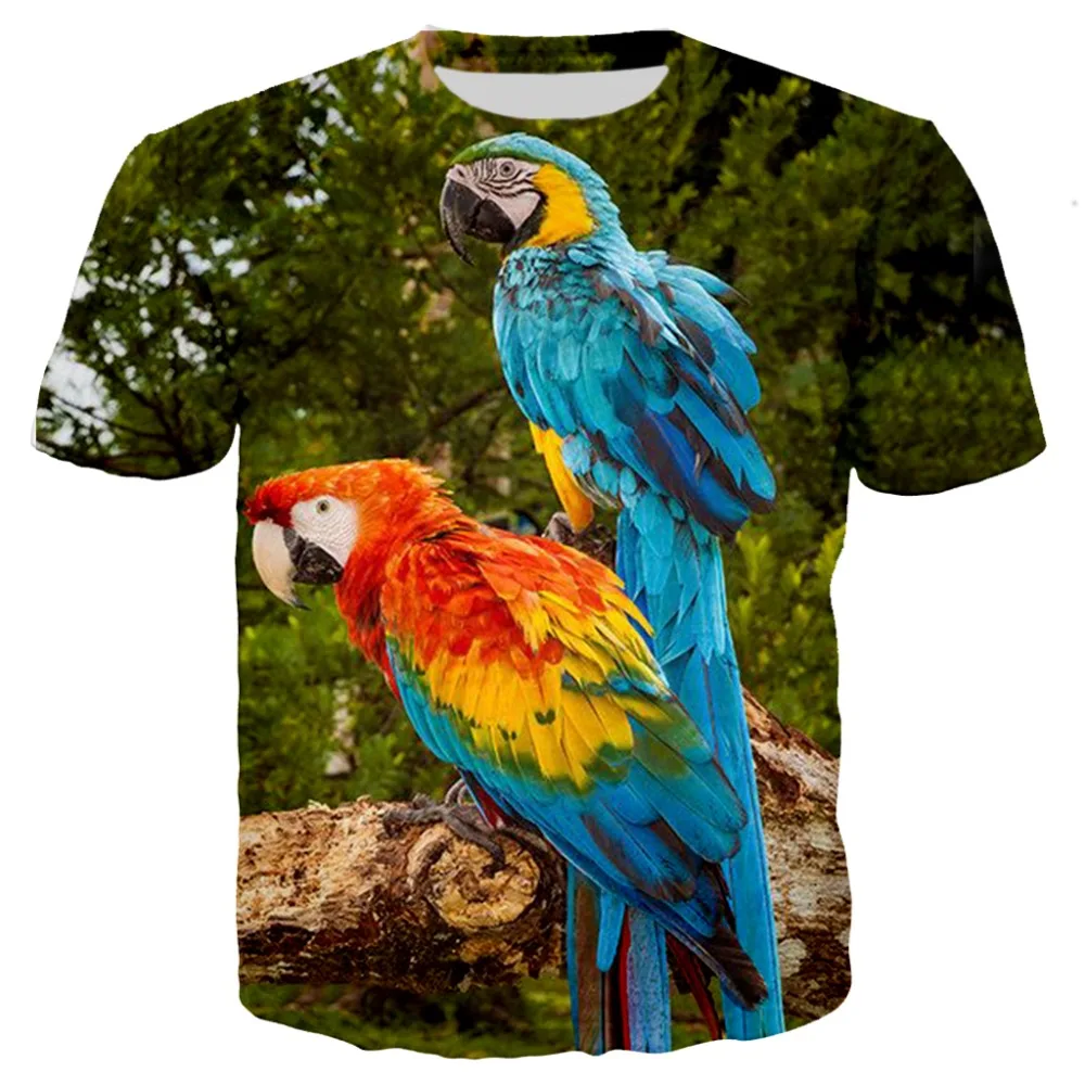 

2021 Summer Parrot Men Flower T-shirt Hip Hop Short Sleeve 3D Printing Cool Men Ladies Clothing Casual Top Sweatshirt T-shirt