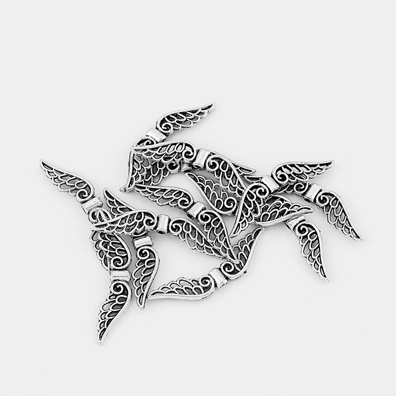 

20PCS Wing Metal Charms Beads Spacer For Round Leather Cord Spacer Jewelry Making Diy Pendant Material Accessories