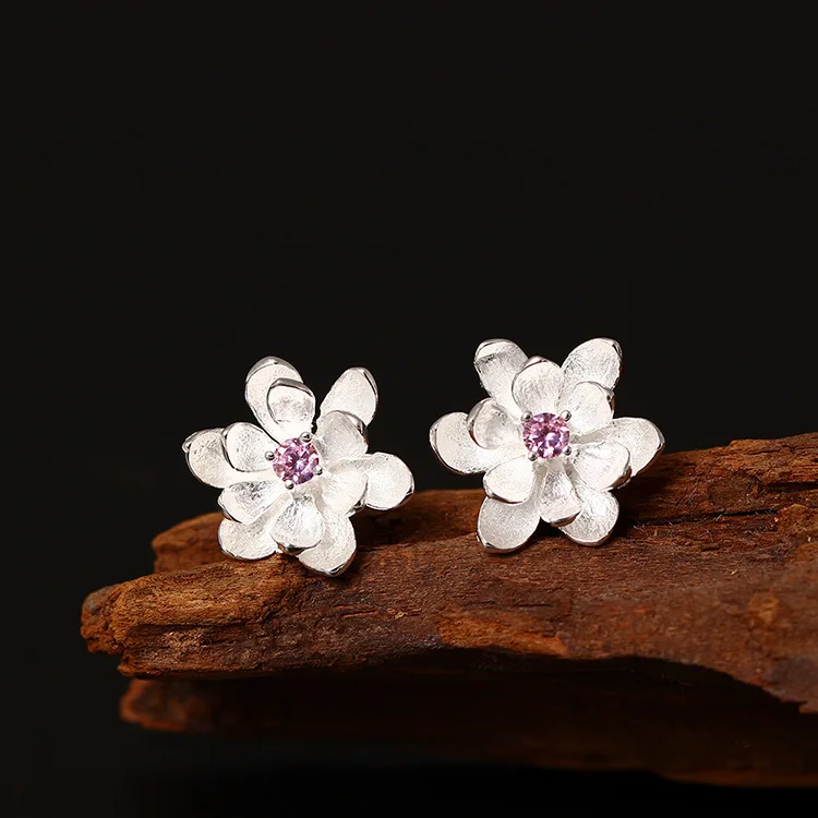 

Женские серьги в виде лотоса, классические серьги из серебра пробы с инкрустированным цирконием в китайском стиле ретро, Простые Модные тре...