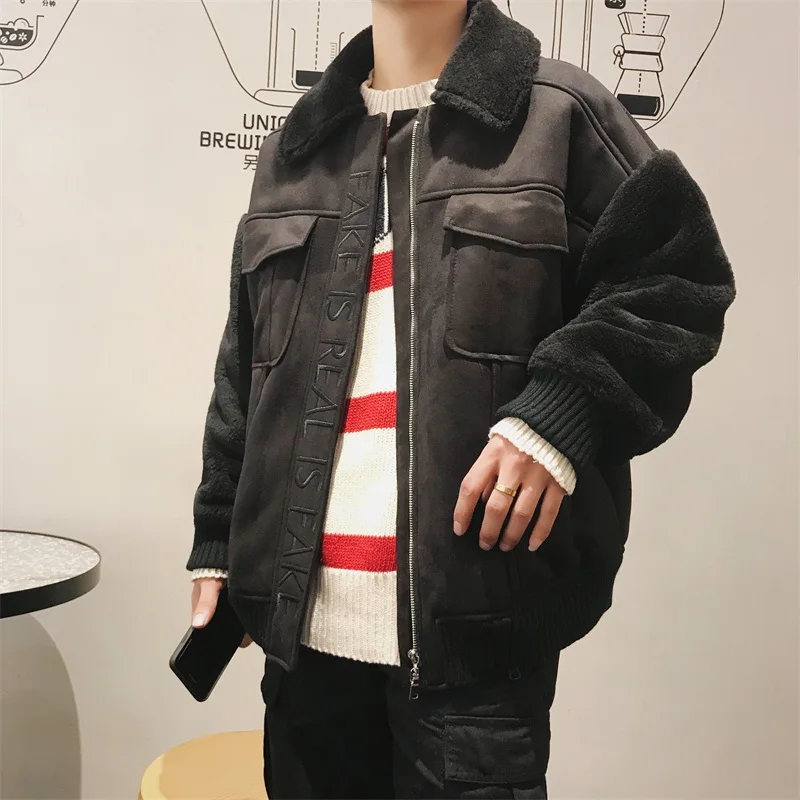 Lamb Wool Coat Men's Winter Ins Fashion Brand Hong Kong Style Thickened Korean Style Trendy Loose Short Lovers Wild Cotton