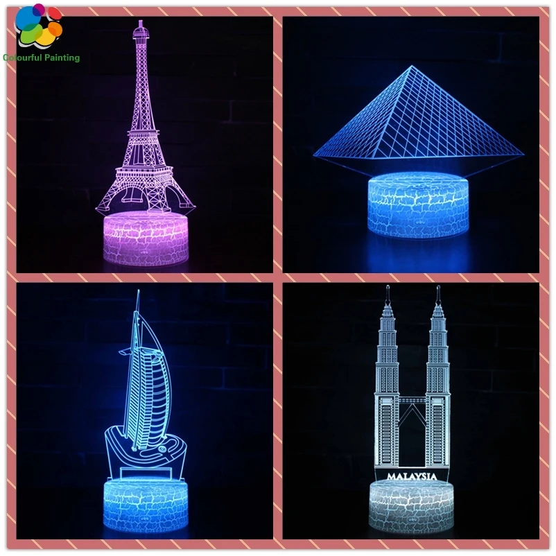 Здание Парижа Лондон Нью Йорк Китай Египет L3D светодиодный трещины база ночник 7